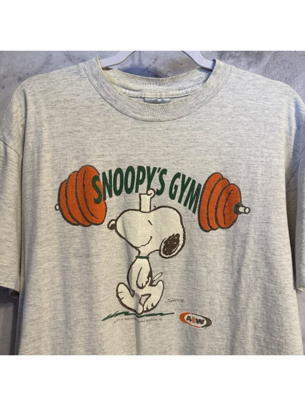 Vintage Snoopy Gym T Shirt Mens Large L A&W Gray Single Stitch Graphic Tee